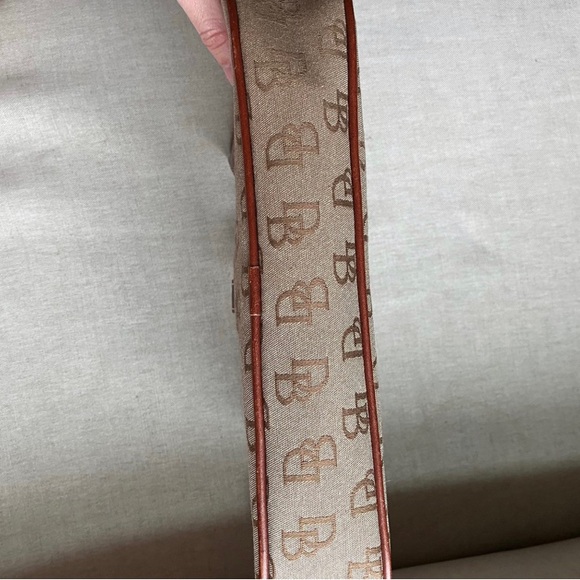 Dooney & Bourke Small Tan & Brown DB Monogram Logo Crescent Hobo - Picture 4 of 9